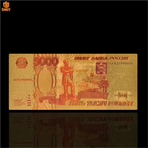 Русские золотые цветные банкноты 5000 рубля в 24k позолоченные деньги Реплика коллекция банкнот для подарков - Цвет: 5000 Ruble