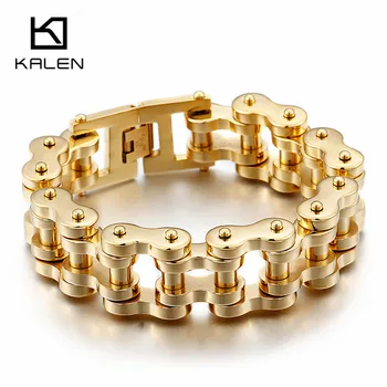 

KALEN Stainless Steel Dubai Gold 24cm Bike Chain Bracelet For Men 22mm Heavy Chunky Black Bicycle Chain Biker Bracelets