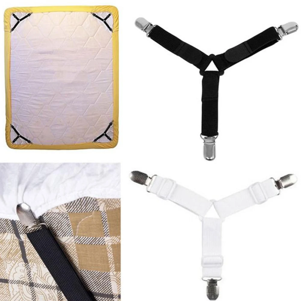 

4pcs Triangle Bed Sheet Clips Bed Button Buckles Elastic Fasteners Grippers Holder Mattress Cover Blankets Straps Suspender