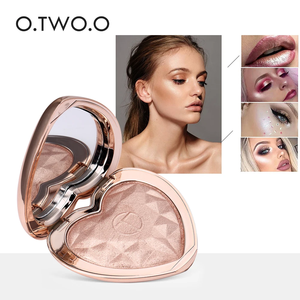 

O.TWO.O Shimmer Highlighter Heart Palette Pressed Powder Iluminador Makeup 4 Color High Pigments Bronzer Face Shiny Cosmetics