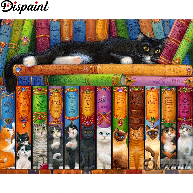 Dispaint Full Square/Round Drill 5D DIY Diamond Painting &quotCat book scenery&quot Embroidery Cross Stitch Home Decor A10771 | Дом и сад