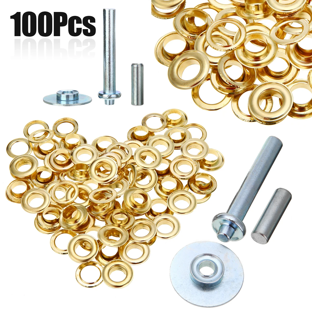 100pcs/set Metal Eyelets Grommets DIY Eyelet Punch Die Tool Set Tarp Tarpaulin Awning Tent Repair Kit