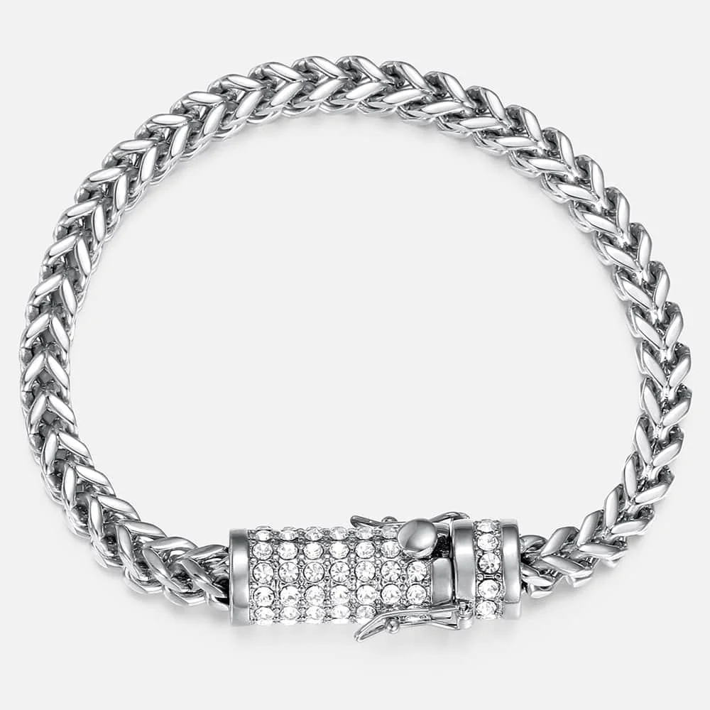 

Men's Bracelet Hip Hop CZ Franco Foxtail Link Chain Bracelet Gold Silver Color 316L Stainless Steel Bracelet Male Jewelry HBM112