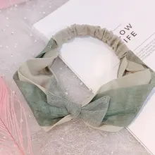 Эластичный однотонный цветной ободок с заячьими ушами/Бандана/тюрбан/повязка на голову для занятий йогой и спортом, повязка на голову с бантом для женщин и девочек