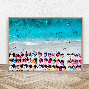 

Umbrellas Aerial Beach Photography Canvas Art Print Poster , Beach Landscape Painting Wall Picture for Living Room Home Decor
