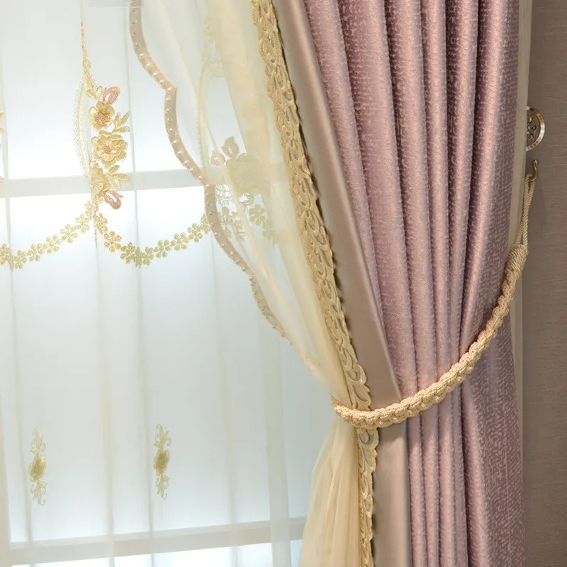 Пользовательские шторы свет роскошный Европейский Высокоточный жаккард розовый фиолетовый ткань затемненные Тюль с драпировкой B472