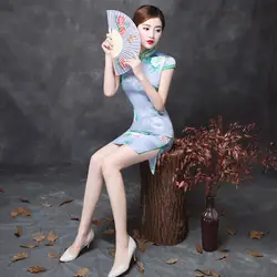 Традиционное китайское Ципао платье для Для женщин Элегантный тонкий короткий Qipao Винтаж мини платье Лето Восточный вечер Qipao платье