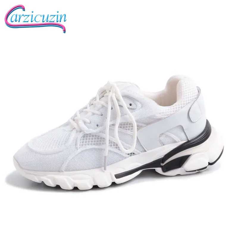 

Carzicuzin Genuine Leather Women Spring Sneaker Vulcanized Shoes Women's Lace Up Fashion New Hiking Footwear Size 35-41