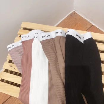 

Spring 2019 Boys and Girls Candy - Colored Elastic Waist Knitted Pants Children Leggings Pants with Letter Waist Trousers