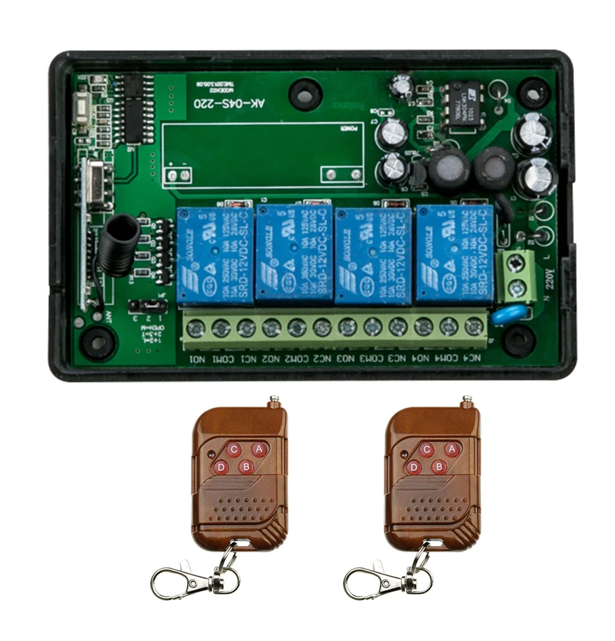 

AC85V 110V 220V 240V 250V 4CH RF Wireless Remote Control Relay Switch Security System 1 x Receiver & 2 x Transmitter 315/433MHZ
