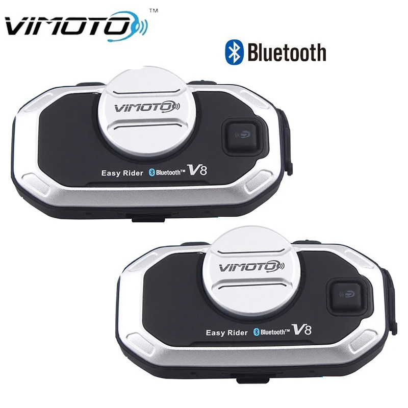 

VIMOTO 2pcs Original V8 Bluetooth Motorcycle Helmet Intercom Interphone Headset+Soft Microphone for Full Face Helmet