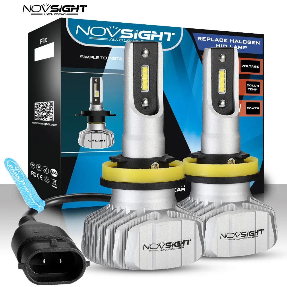 Светодиодный фонарь NOVSIGHT H11 H8 для авто 2 шт. 10000LM 12 В 24 50 Вт 6500 К белый H4 H7 HB3 HB4