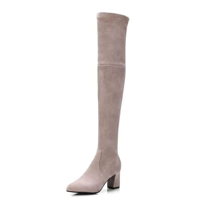 Éclair Nouvelle lotus Le Memunia 2018 Noir 34 Taille Root Casual Grande Bottes Haute Hiver Pointu Genou Talons Bout Sur Simple Mode Fermeture Grey Femmes 43 9DH2EI