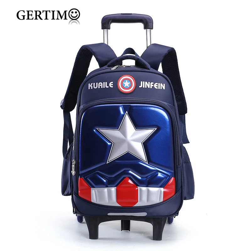 

New Arrival Cartoon Removable Children School Bags With 2/6 Wheels Backpacks Boys Trolley Schoolbag Wheeled Backpack as Gift