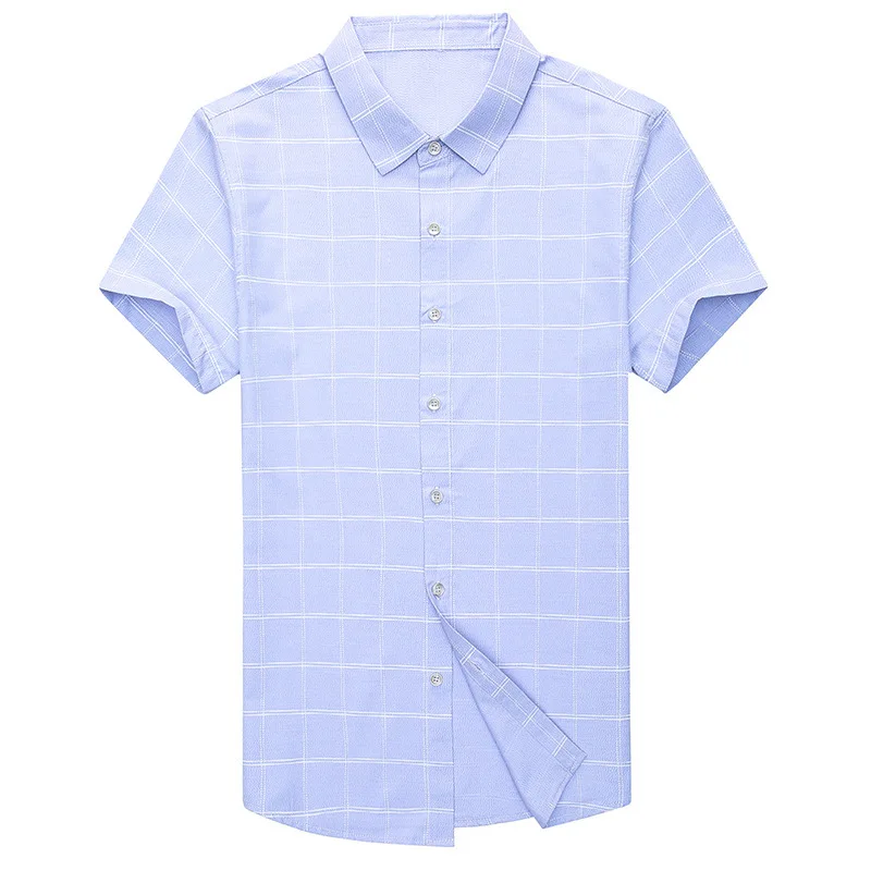 

Summer Men Short Sleeve Plaid Shirt Brand Male Comfortable Formal Camisas Para Hombre Turn-down Collar Casual Mens Dress Shirts