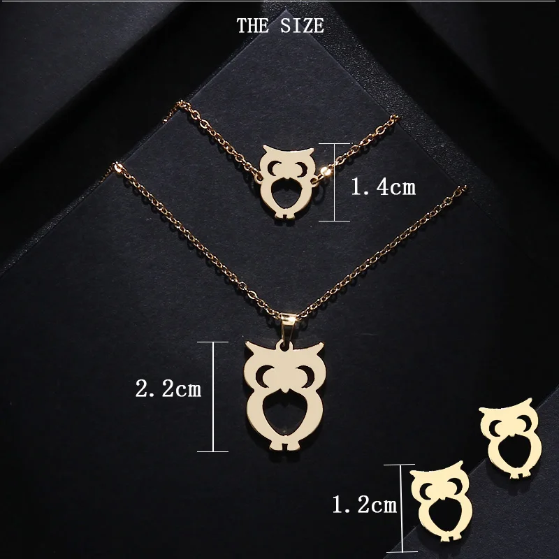 Ювелирные наборы из нержавеющей стали для женщин, ожерелье в форме совы, браслет, серьги, ювелирные изделия для влюбленных, обручальные ювелирные изделия S1