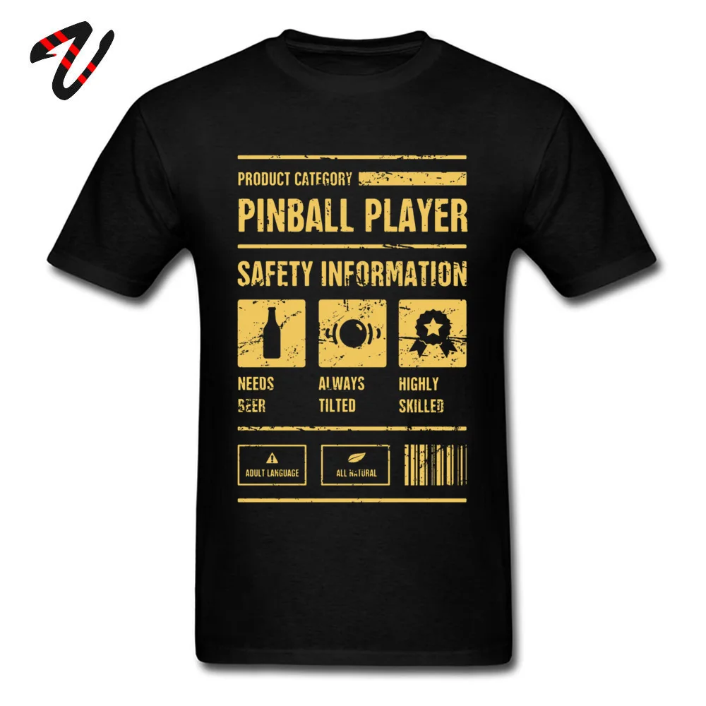 Pinball Player Safety Information T Shirt Short Sleeve Europe 2019 Popular Men Summer Tees Europe Tees O-Neck 100% Cotton Pinball Player Safety Information 17180 black