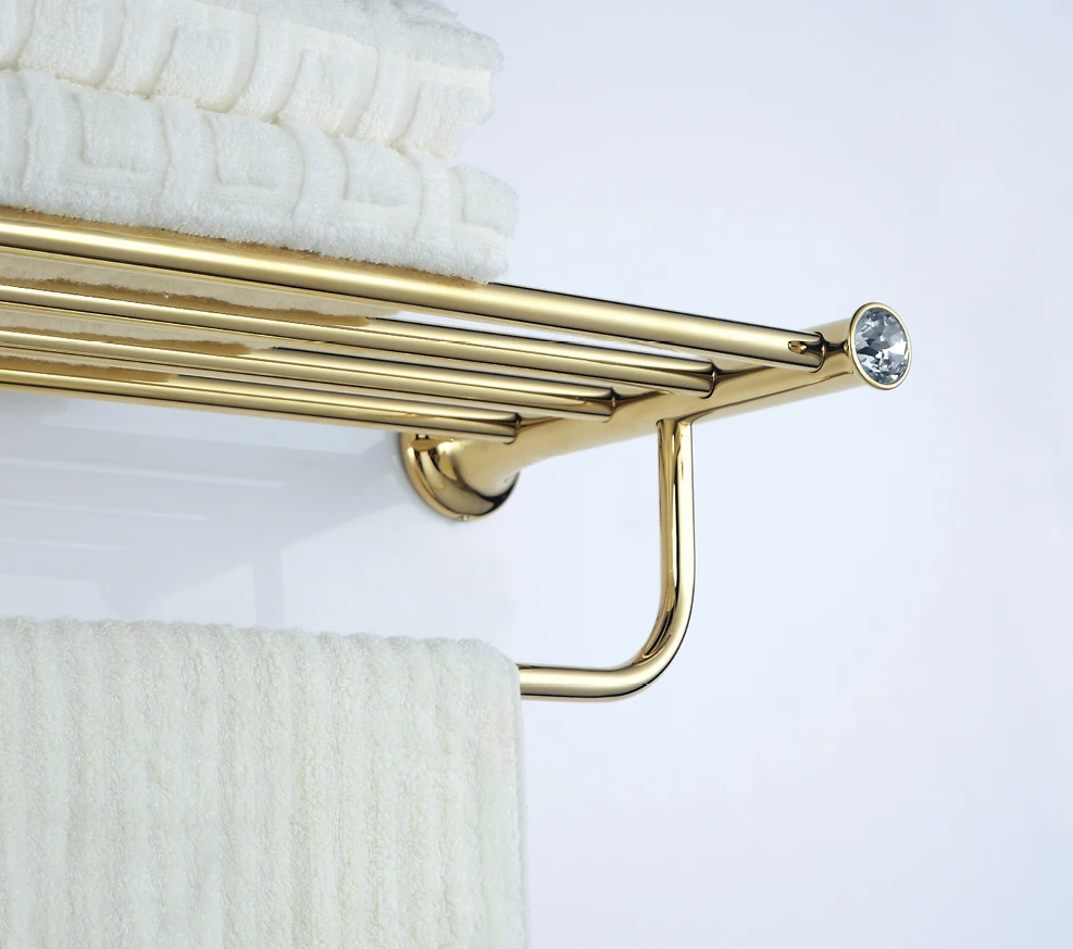 

FREE SHIPPING GOLD clour crystal double towel shelf bathroom bathtowel bar