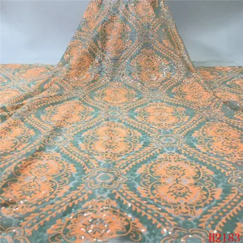 

Sequins Lace Fabric African Laces Fabric 2019 High Quality French Tulle Lace Fabric For Women Dress HJ2184-1