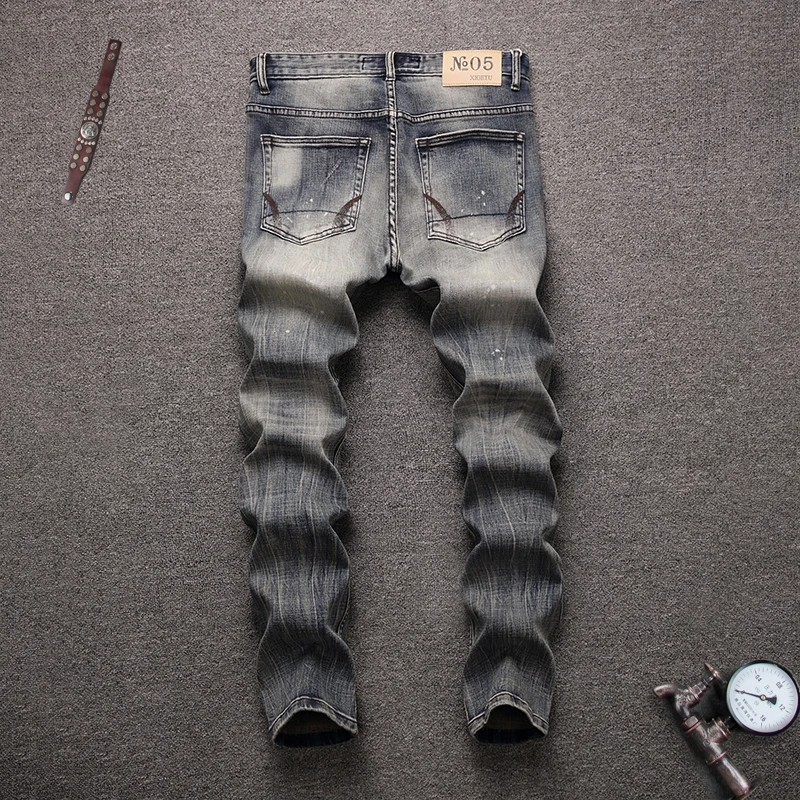 2019 итальянский Винтаж дизайнерские мужские джинсы свет цвет джинсы для женщин Slim Fit хлопок стрейч брюки девочек брендовые классические для