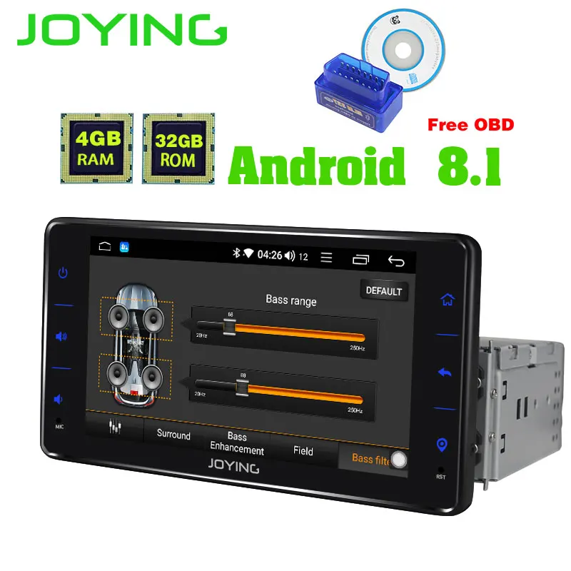 

JOYING Android 8.1 single din 6.2 inch car radio GPS Navigation support 3G/4G sim card DSP Octa Core head unit BT with free OBD2