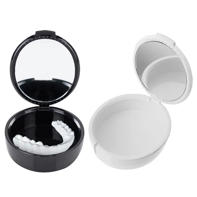 Black White High class Denture Storage Box With Mirror Orthodontic