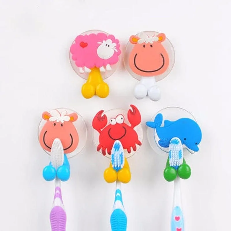 2pcs Toothbrush Holder Lovely Animal Shape Mini Wall Suction Holder