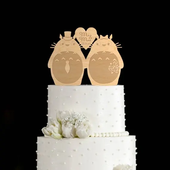 

Totoro wedding cake topper with initial , date ,mr mrs ,couple topper