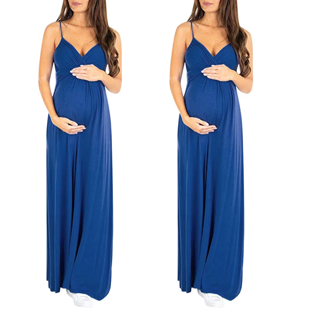 Однотонные вечерние платья для беременных с v-образным вырезом, без рукавов, на бретелях, с открытой спиной, длинные платья макси для беременных женщин, сексуальная одежда для беременных