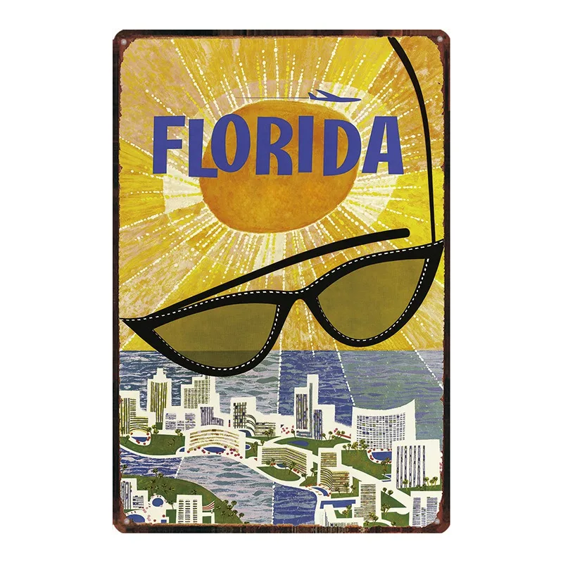 Флорида Винтаж путешествия жестяная вывеска металлическая пластина для стены паб кафе домашнего искусства Ремесло Декор металлический плакат Куадрос DU-2421B
