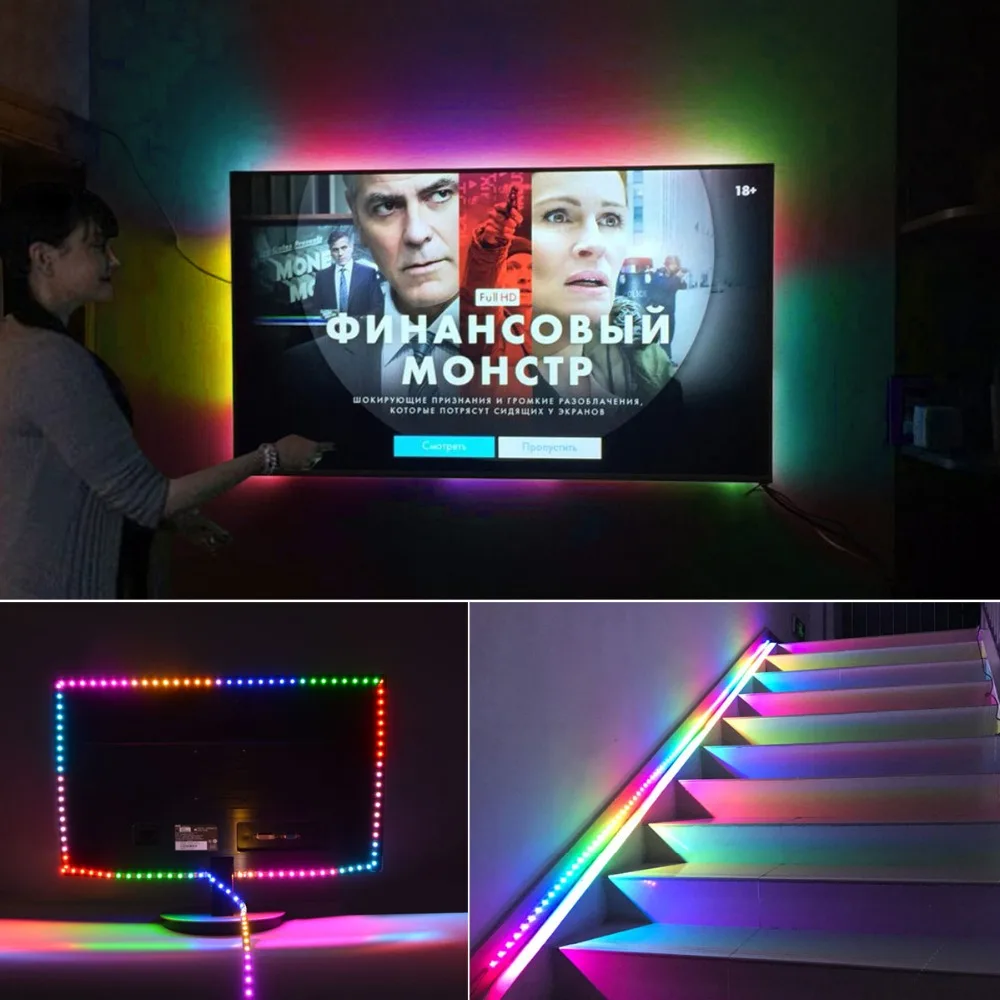 DIY Мечта Цвет Фея LED свет шкафа RGB USB Светодиодная лампа 5V DC неоновая веревка 5 м ТВ