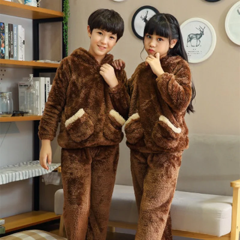 

New year winter children pajamas for boy girls warm christmas kid thermal flannel pyjamas coral velvet tracksuit pijama clothing