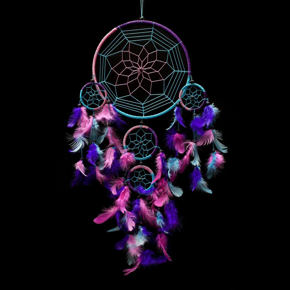 

Circular Network Dream Catcher Purple Feathers Indian Traditional Dearmcatcher Ornament Wall Room Hanging Handicraft Decoration