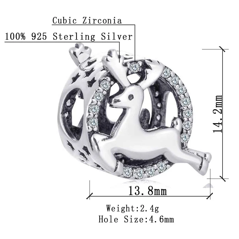 Sambaah Рождество олень Шарм 925 пробы серебряные счастливые бусины с оленями для Пандора стиль рождественские подарки браслет