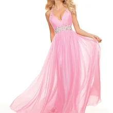 Акция сексуальный v-образный вырез длинный vestido de festa шифоновый шар пляжный бисер Вечерние свадебная диадема платья