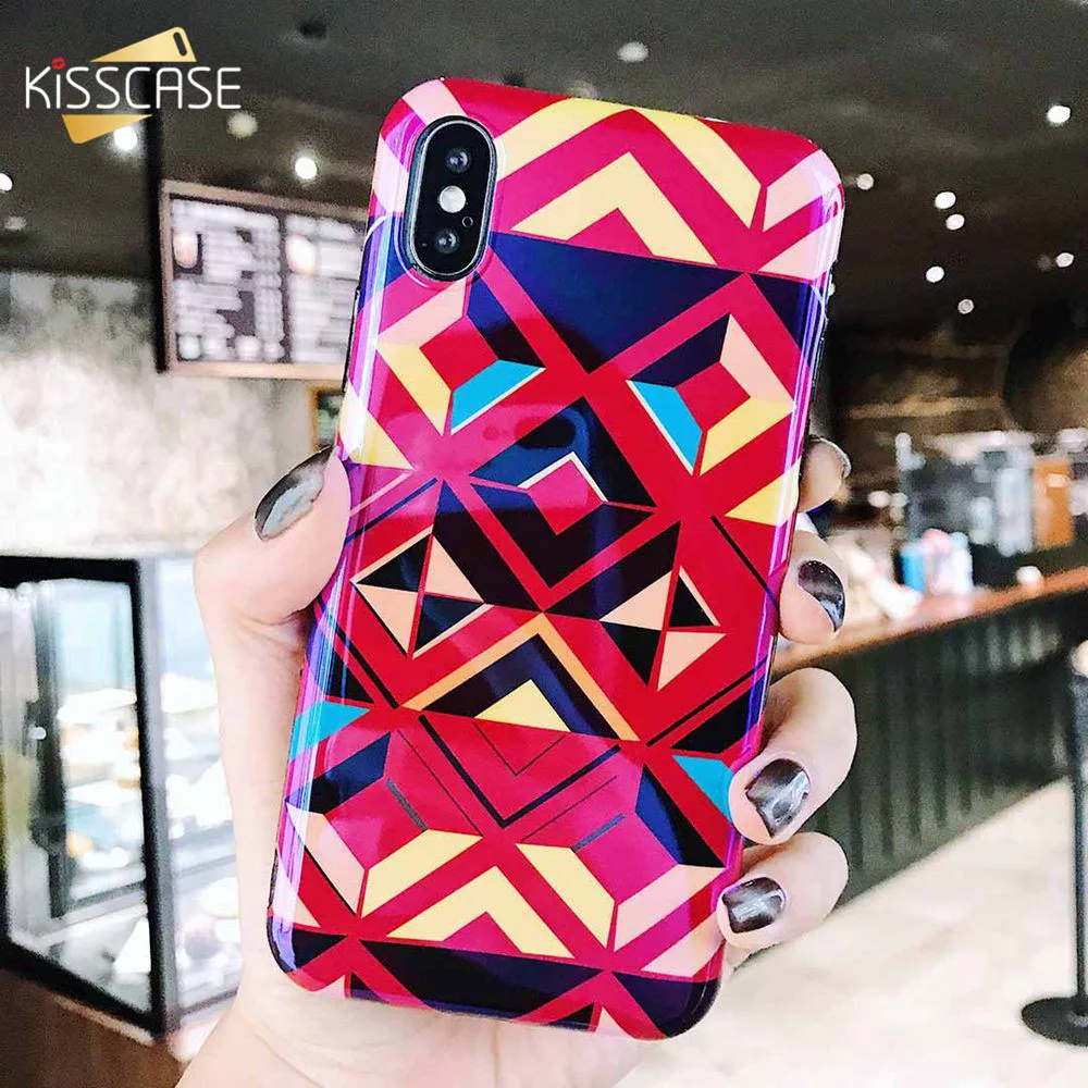 KISSCASE Colorful Phone Case For iPhone X 7 Plus XR XS MAX IMD Lattice Cases 8 6 6S Back Cover Capa |