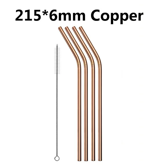 4 шт многоразовая соломинка высокого качества из нержавеющей стали 304 металлическая соломинка с чистящей щеткой для кружек - Цвет: 215mm copper