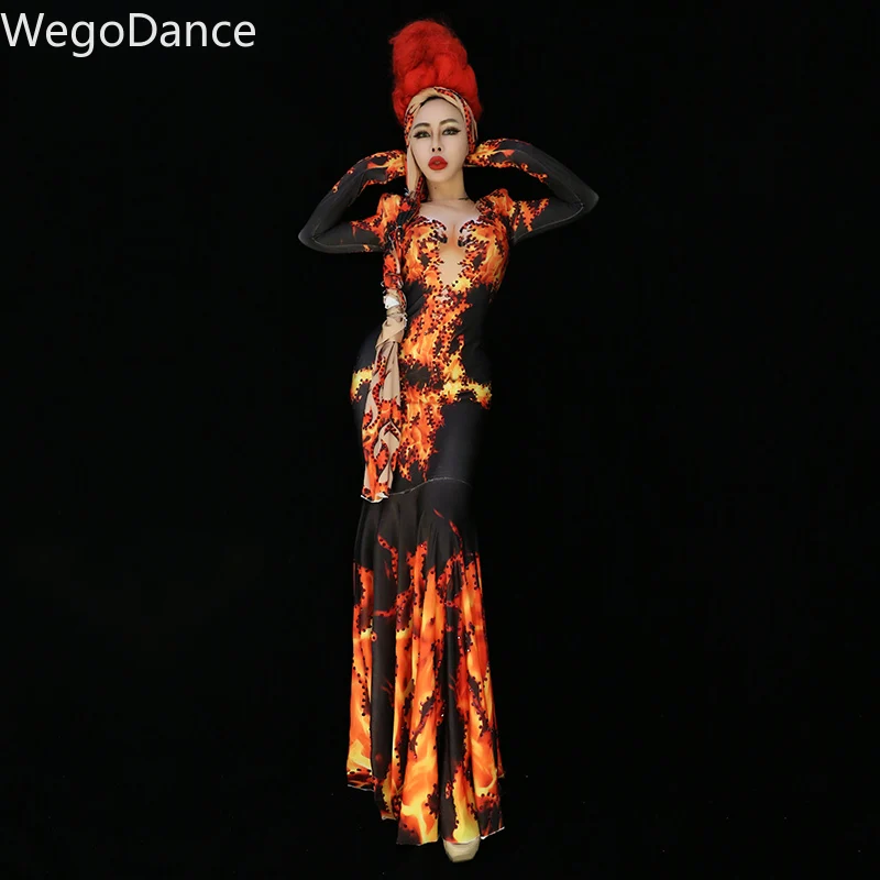 New Hot Sale Sparkly Glass Rhinestones Dress Colorful Sexy Long Dress Costume Prom Birthday Celebrate Dresses Beyonce Bodysuit