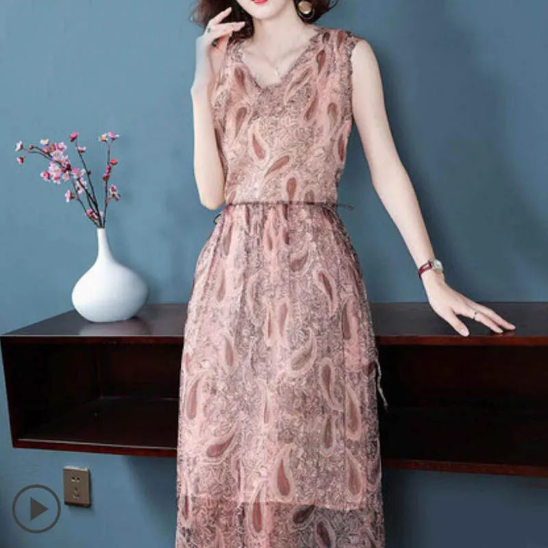 

2019 NEW Elegant Long Silk Dresses Women Summer TOP Quality Print Office Lady Ankle-Length Party dress V-Neck Free Shipping