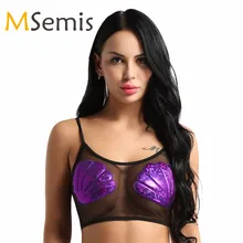 Женский купальник Русалка, купальник, бюстгальтер, укороченный топ на тонких бретелях, прозрачная сетка, Русалка, морская раковина, спортивный укороченный топ, майка для йоги