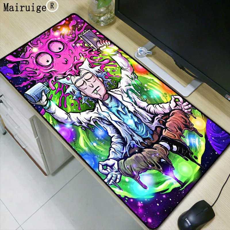 

Mairuige 90x40cm Rick and Morty Anime Cartoon Large Lock Edge Mouse Pad Gamer Play Mats Decorate Your Desk Non-Skid Rubber Pad
