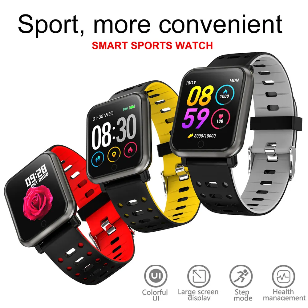 FORNORM 1.3 Inch Large Color Screen Bluetooth Smart Bracelet Support for Measure Heart Rate Social Information Sync Prompts