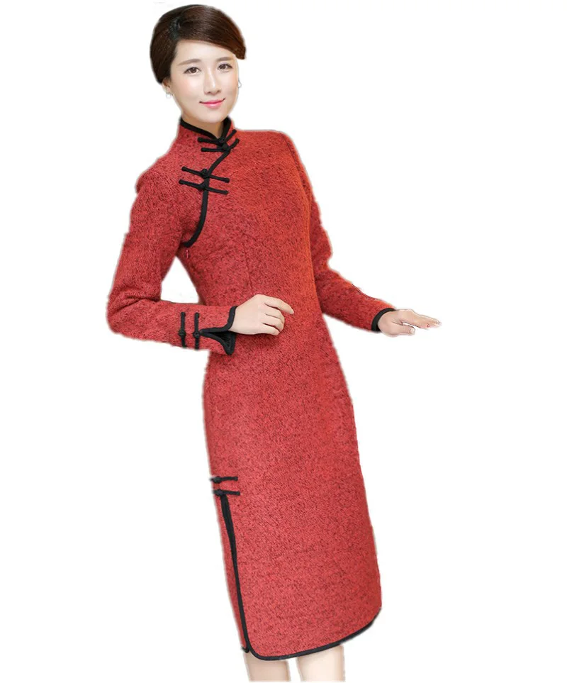 Buy Winter New Red Long Sleeve Cheongsam Casual High