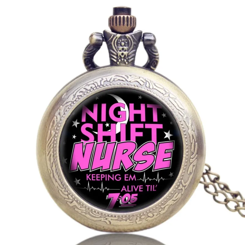 Режим Night Shift медсестра тему Стекло купол карманные часы с Цепочки и ожерелья Сеть Кварц подвеска FOB Часы