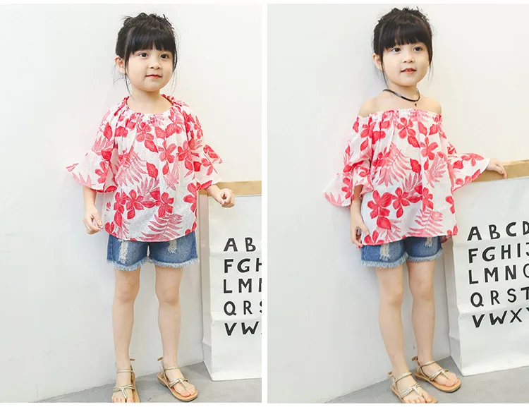 Г., Лидер продаж, летняя блузка с милым цветочным принтом и расклешенными рукавами на возраст от 2 до 10 лет Хлопковое платье для маленьких девочек, рубашка