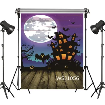 

Castle Ghost Bats Halloween Wood Polyester Backdrop Background Photography Studio Props Photographic Seamless Washable No Crease