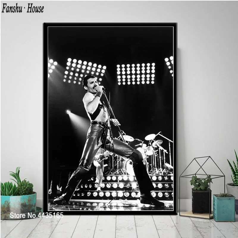 Черный, белый цвет Фредди Меркури Queen плакат Bohemian Rhapsody Плакаты и принты из плотной ткани, Декоративная Настенная картина без рамки номер домашнего декора