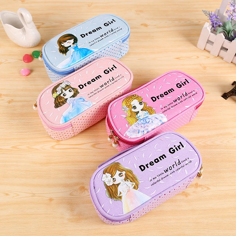 

Cute Canvas Pencil Cases Mini Girl Kid Hand Makeup Pencil Bag Zipper Multifunctional Pencil Box Office School Pen Bag Stationery