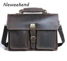 NEWEEKEND 7164 Retro Genuine Leather Crazy Horse Multi-Pocket Cowhide Crossbody Shoulder Handbag Briefcases laptop Bag for Man