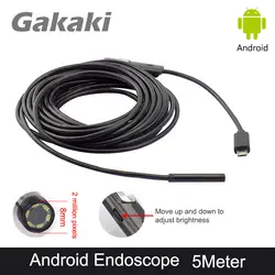 Gakaki 2mp 8 мм 720 P Android OTG USB эндоскопа 5 м USB Камера Гибкая Змея телефона Android Водонепроницаемый инспекции бороскоп Камера